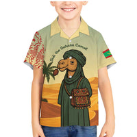 Mauritania Family Matching Mermaid Dress and Hawaiian Shirt with Sidi the Sahara Camel Cartoon and Desert Caravan Design