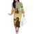 Mauritania Family Matching Off The Shoulder Long Sleeve Dress and Hawaiian Shirt with Sidi the Sahara Camel Cartoon and Desert Caravan Design