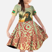 Mauritania Family Matching Off Shoulder Maxi Dress and Hawaiian Shirt with Sidi the Sahara Camel Cartoon and Desert Caravan Design