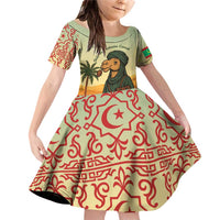 Mauritania Family Matching Off Shoulder Short Dress and Hawaiian Shirt with Sidi the Sahara Camel Cartoon and Desert Caravan Design