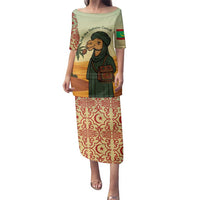 Mauritania Family Matching Puletasi and Hawaiian Shirt with Sidi the Sahara Camel Cartoon and Desert Caravan Design