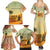 Mauritania Family Matching Summer Maxi Dress and Hawaiian Shirt with Sidi the Sahara Camel Cartoon and Desert Caravan Design