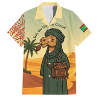 Mauritania Family Matching Tank Maxi Dress and Hawaiian Shirt with Sidi the Sahara Camel Cartoon and Desert Caravan Design