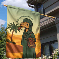 Mauritania Garden Flag with Sidi the Sahara Camel Cartoon and Desert Caravan Design