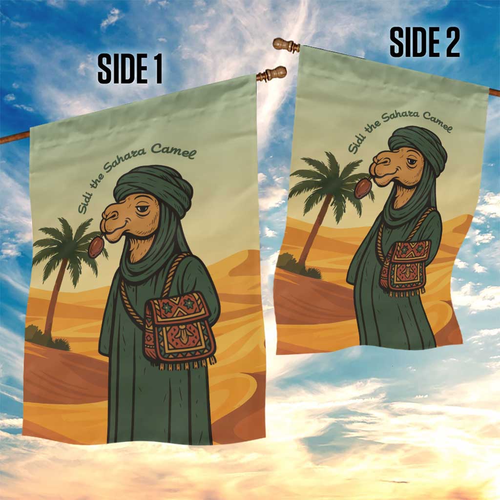 Mauritania Garden Flag with Sidi the Sahara Camel Cartoon and Desert Caravan Design