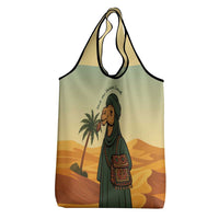 Mauritania Grocery Bag with Sidi the Sahara Camel Cartoon and Desert Caravan Design