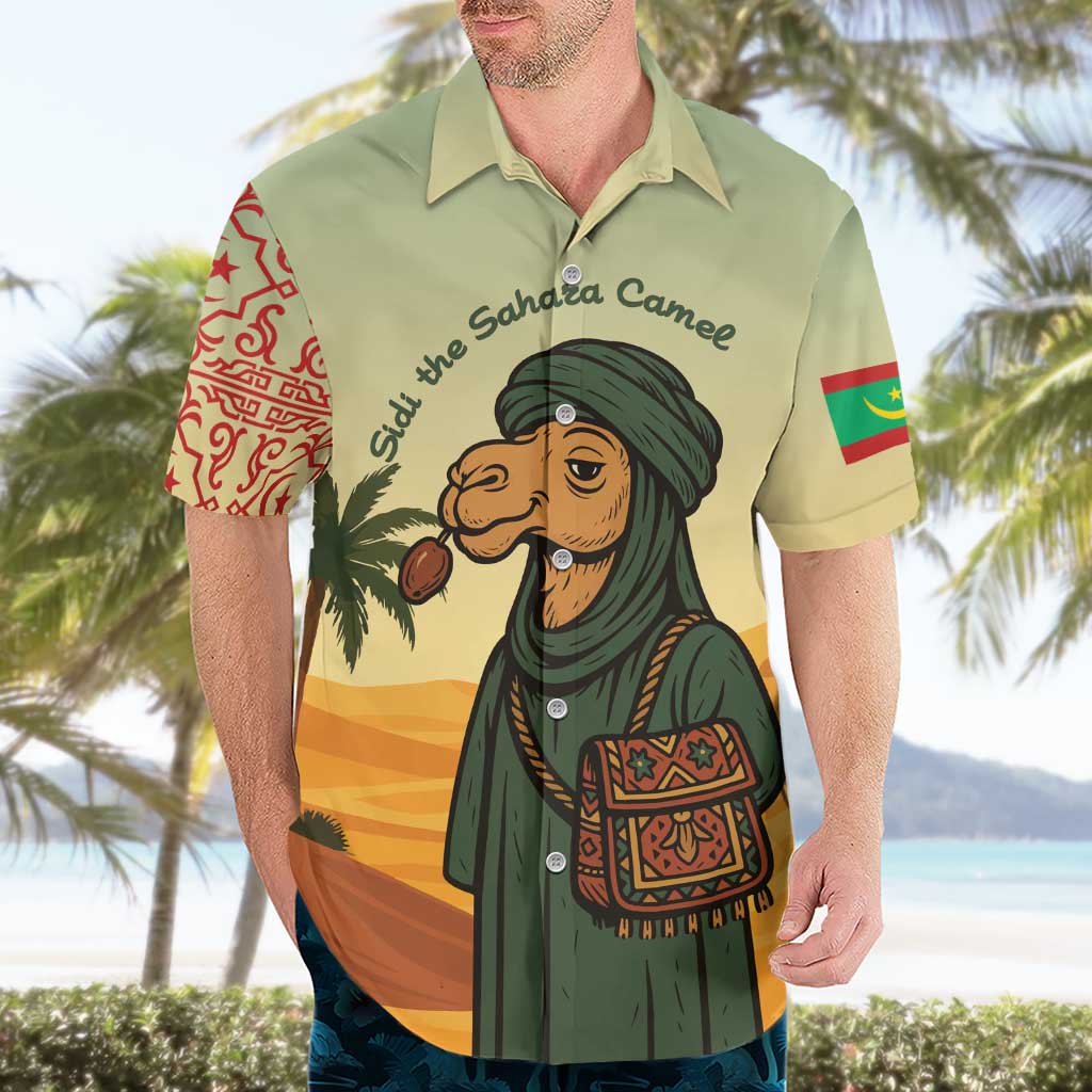 Mauritania Hawaiian Shirt with Sidi the Sahara Camel Cartoon and Desert Caravan Design