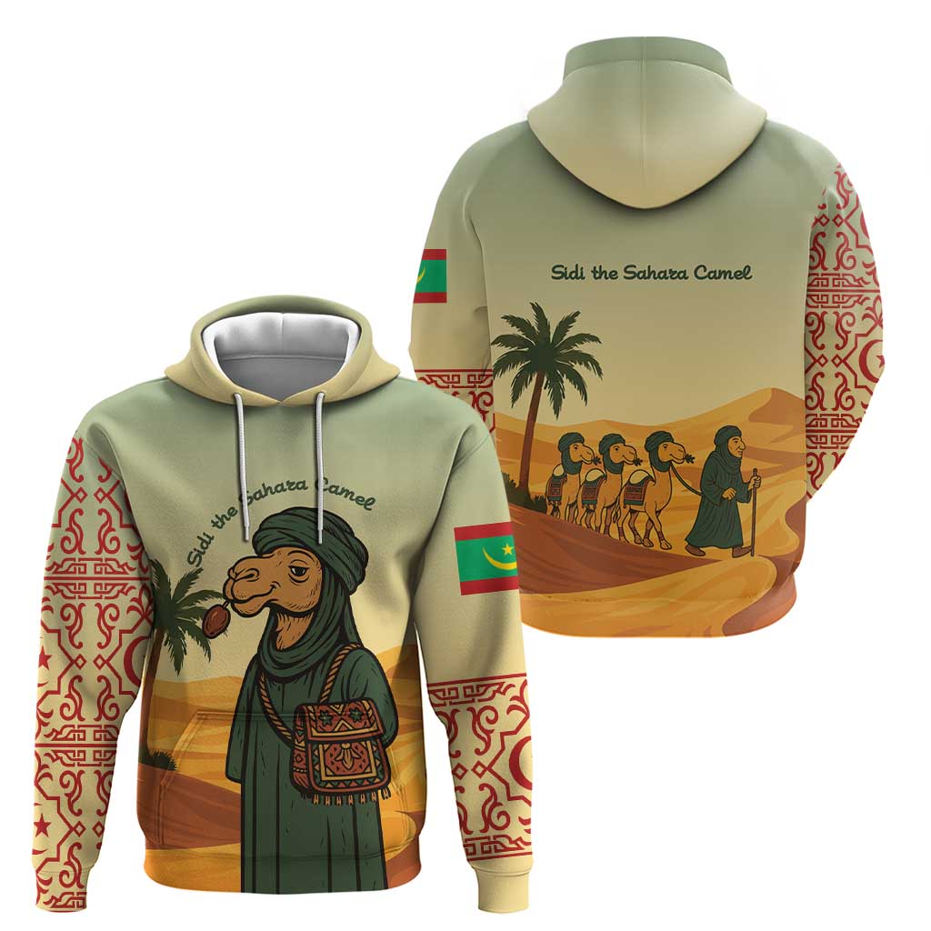 Mauritania Hoodie with Sidi the Sahara Camel Cartoon and Desert Caravan Design