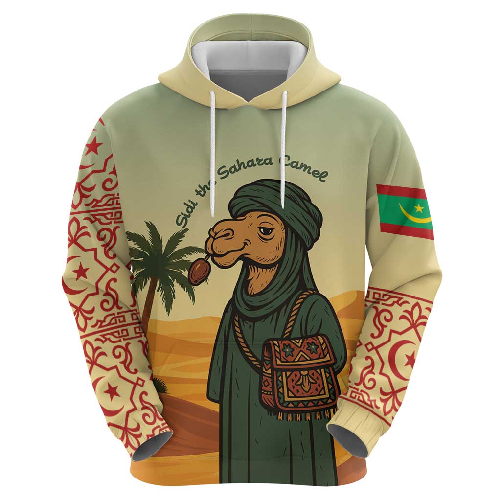 Mauritania Hoodie with Sidi the Sahara Camel Cartoon and Desert Caravan Design