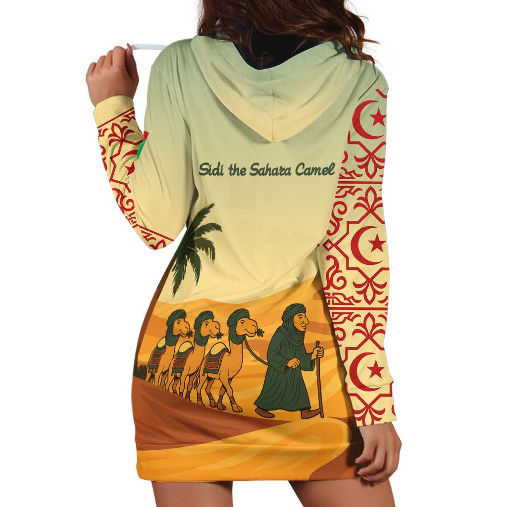 Mauritania Hoodie Dress with Sidi the Sahara Camel Cartoon and Desert Caravan Design