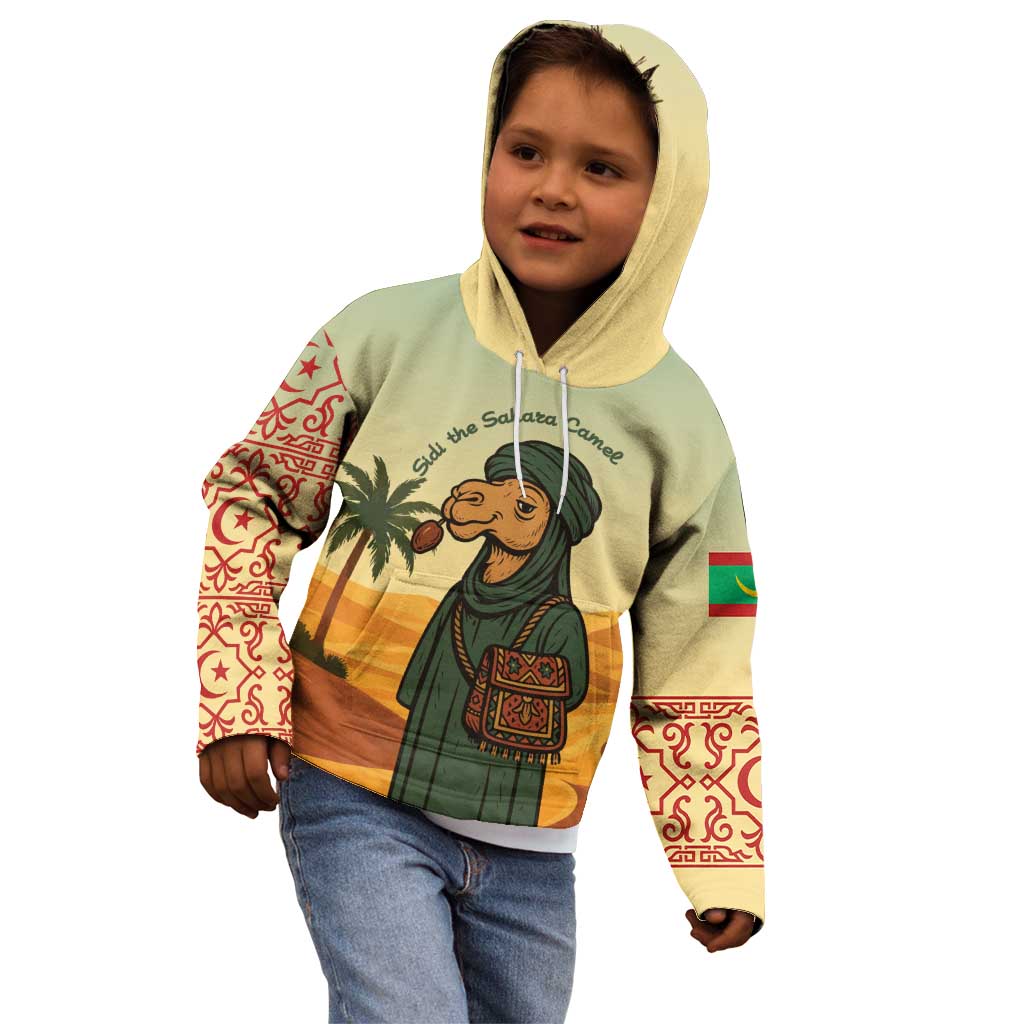 Mauritania Kid Hoodie with Sidi the Sahara Camel Cartoon and Desert Caravan Design