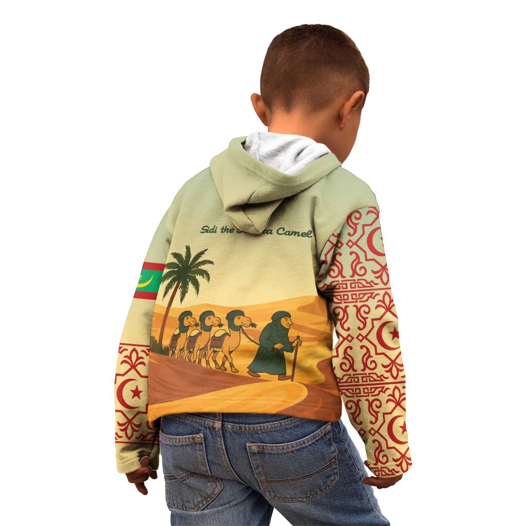 Mauritania Kid Hoodie with Sidi the Sahara Camel Cartoon and Desert Caravan Design