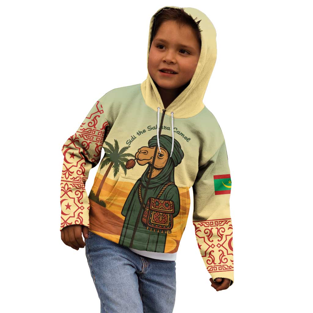 Mauritania Kid Hoodie with Sidi the Sahara Camel Cartoon and Desert Caravan Design