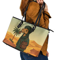 Mauritania Leather Tote Bag with Sidi the Sahara Camel Cartoon and Desert Caravan Design
