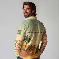 Mauritania Long Sleeve Polo Shirt with Sidi the Sahara Camel Cartoon and Desert Caravan Design