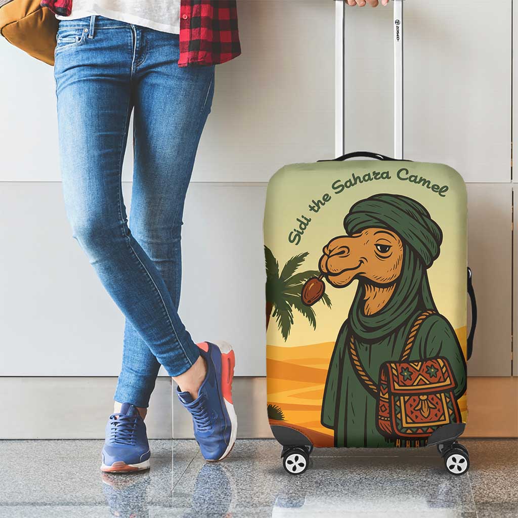 Mauritania Luggage Cover with Sidi the Sahara Camel Cartoon and Desert Caravan Design