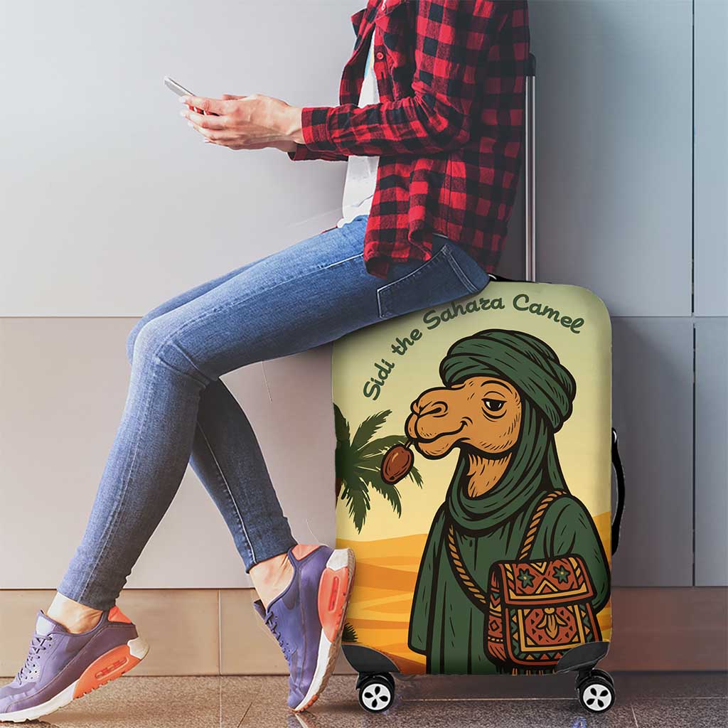 Mauritania Luggage Cover with Sidi the Sahara Camel Cartoon and Desert Caravan Design
