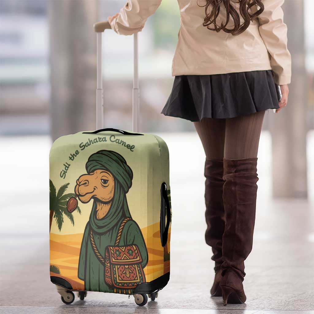 Mauritania Luggage Cover with Sidi the Sahara Camel Cartoon and Desert Caravan Design
