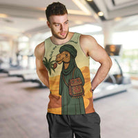 Mauritania Men Tank Top with Sidi the Sahara Camel Cartoon and Desert Caravan Design