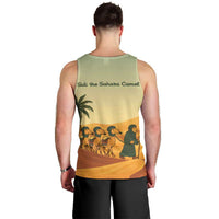Mauritania Men Tank Top with Sidi the Sahara Camel Cartoon and Desert Caravan Design