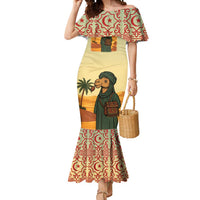 Mauritania Mermaid Dress with Sidi the Sahara Camel Cartoon and Desert Caravan Design