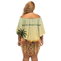 Mauritania Off Shoulder Short Dress with Sidi the Sahara Camel Cartoon and Desert Caravan Design
