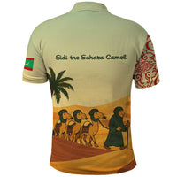 Mauritania Polo Shirt with Sidi the Sahara Camel Cartoon and Desert Caravan Design