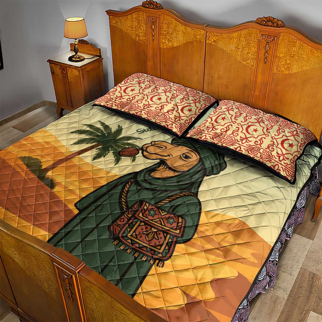 Mauritania Quilt Bed Set with Sidi the Sahara Camel Cartoon and Desert Caravan Design