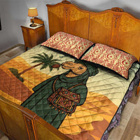 Mauritania Quilt Bed Set with Sidi the Sahara Camel Cartoon and Desert Caravan Design