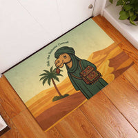 Mauritania Rubber Doormat with Sidi the Sahara Camel Cartoon and Desert Caravan Design