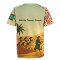 Mauritania Rugby Jersey with Sidi the Sahara Camel Cartoon and Desert Caravan Design
