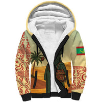 Mauritania Sherpa Hoodie with Sidi the Sahara Camel Cartoon and Desert Caravan Design