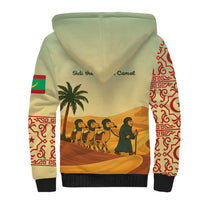 Mauritania Sherpa Hoodie with Sidi the Sahara Camel Cartoon and Desert Caravan Design