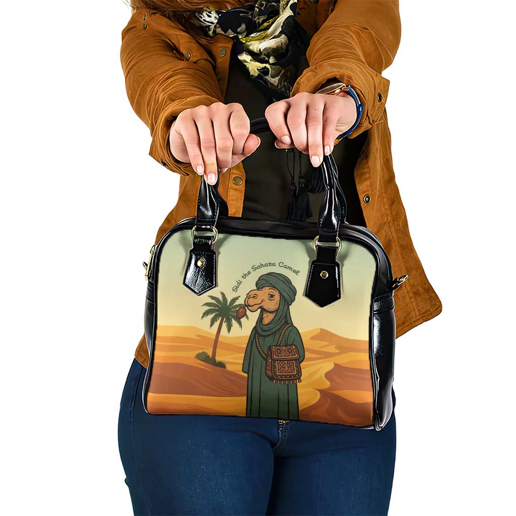 Mauritania Shoulder Handbag with Sidi the Sahara Camel Cartoon and Desert Caravan Design