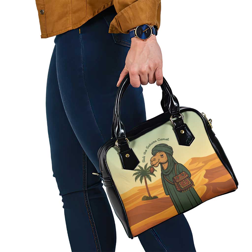 Mauritania Shoulder Handbag with Sidi the Sahara Camel Cartoon and Desert Caravan Design