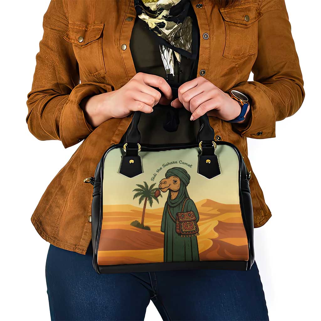 Mauritania Shoulder Handbag with Sidi the Sahara Camel Cartoon and Desert Caravan Design