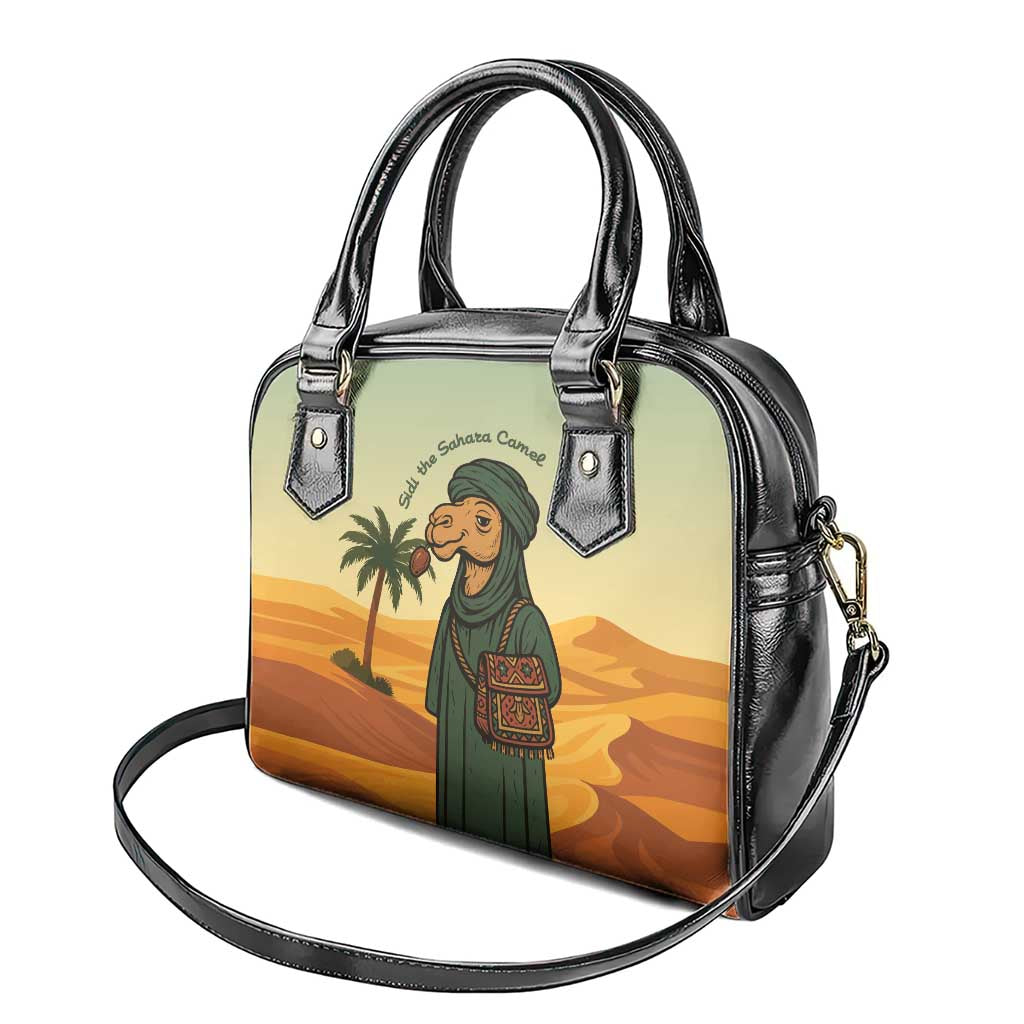 Mauritania Shoulder Handbag with Sidi the Sahara Camel Cartoon and Desert Caravan Design