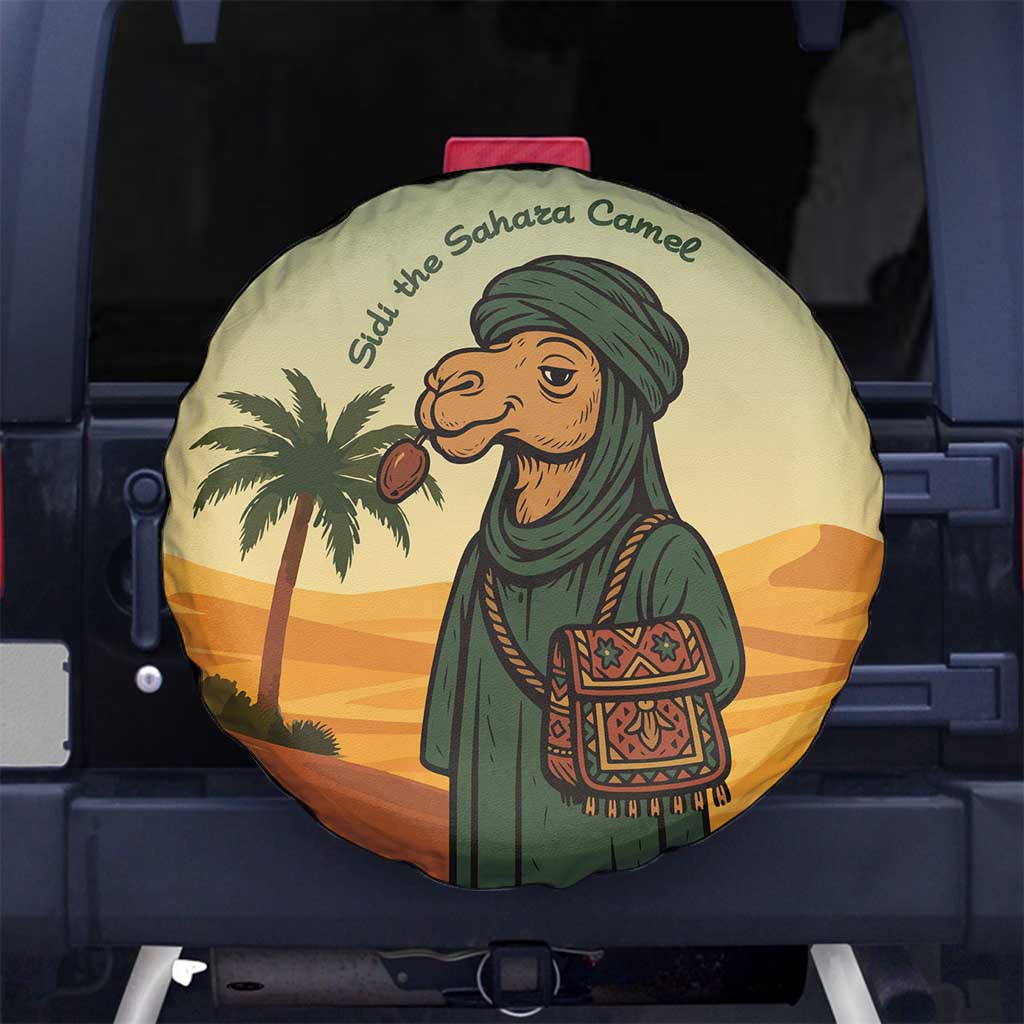 Mauritania Spare Tire Cover with Sidi the Sahara Camel Cartoon and Desert Caravan Design