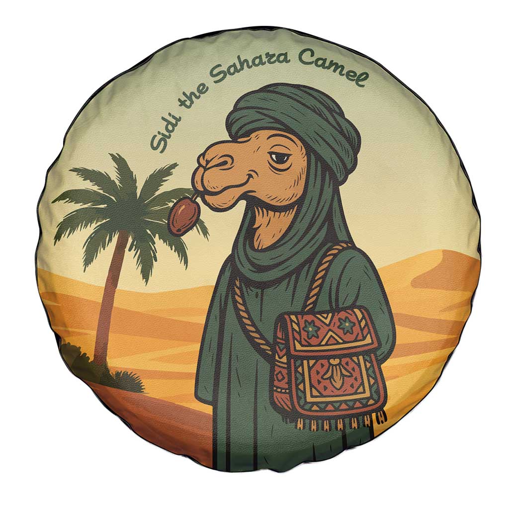 Mauritania Spare Tire Cover with Sidi the Sahara Camel Cartoon and Desert Caravan Design