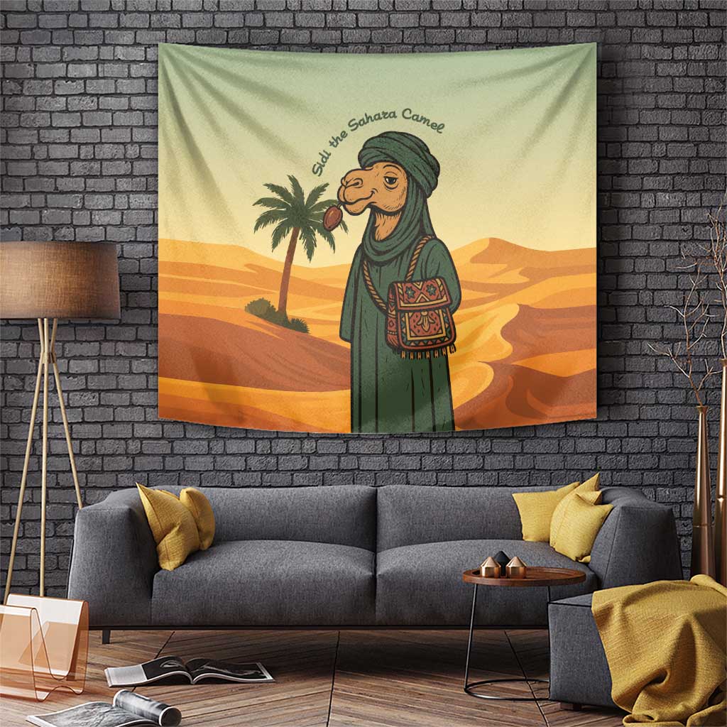 Mauritania Tapestry with Sidi the Sahara Camel Cartoon and Desert Caravan Design