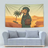 Mauritania Tapestry with Sidi the Sahara Camel Cartoon and Desert Caravan Design