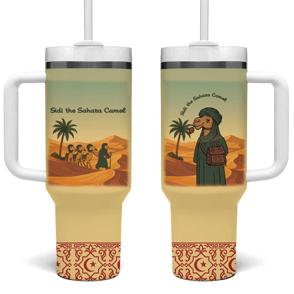 Mauritania Tumbler With Handle with Sidi the Sahara Camel Cartoon and Desert Caravan Design