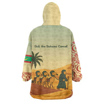 Mauritania Wearable Blanket Hoodie with Sidi the Sahara Camel Cartoon and Desert Caravan Design
