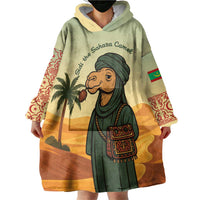 Mauritania Wearable Blanket Hoodie with Sidi the Sahara Camel Cartoon and Desert Caravan Design
