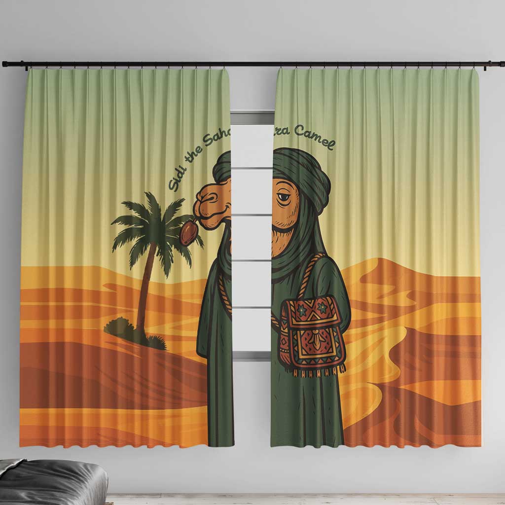 Mauritania Window Curtain with Sidi the Sahara Camel Cartoon and Desert Caravan Design