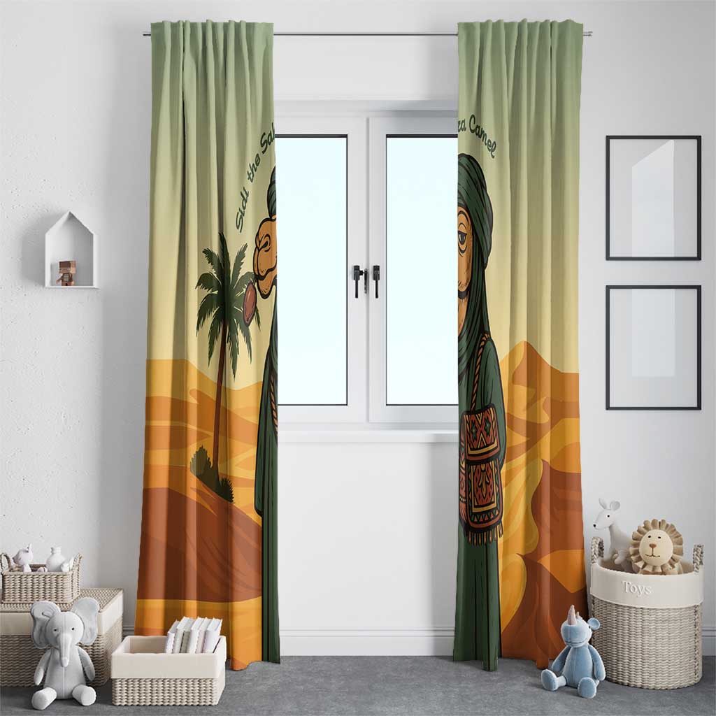 Mauritania Window Curtain with Sidi the Sahara Camel Cartoon and Desert Caravan Design