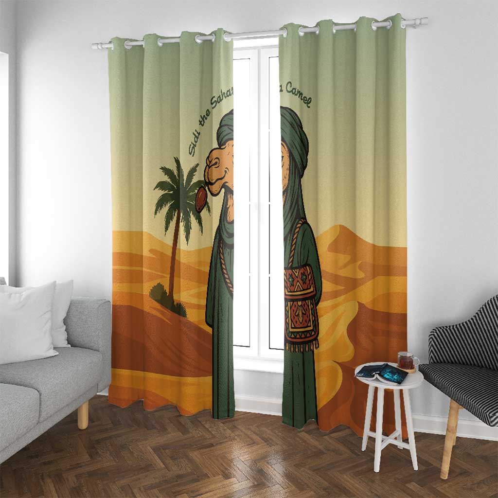 Mauritania Window Curtain with Sidi the Sahara Camel Cartoon and Desert Caravan Design