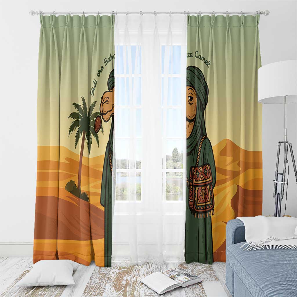 Mauritania Window Curtain with Sidi the Sahara Camel Cartoon and Desert Caravan Design