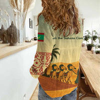 Mauritania Women Casual Shirt with Sidi the Sahara Camel Cartoon and Desert Caravan Design