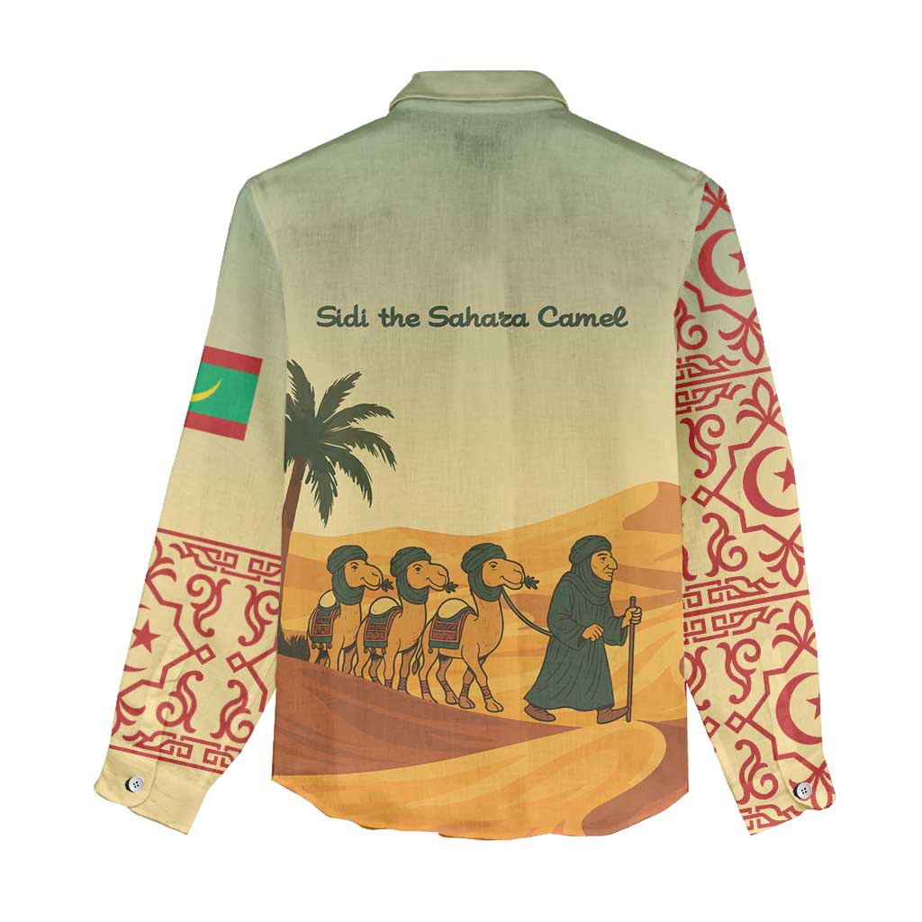 Mauritania Women Casual Shirt with Sidi the Sahara Camel Cartoon and Desert Caravan Design